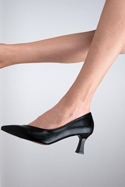 Modabuymus Oslo Black Short Goblet Heeled Stiletto Heeled Shoes