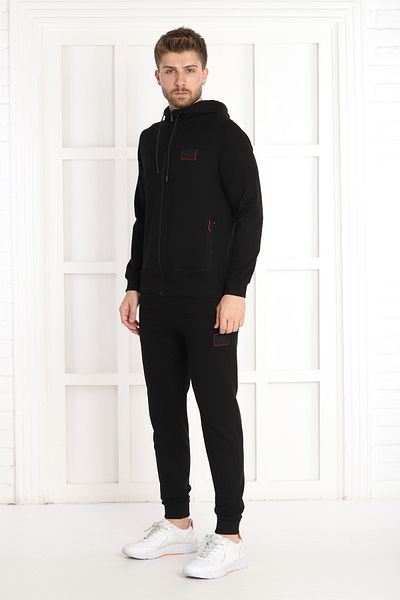 NEED LİFE Men's Black Casual Zippered Hooded Bottom Top Tracksuit Set