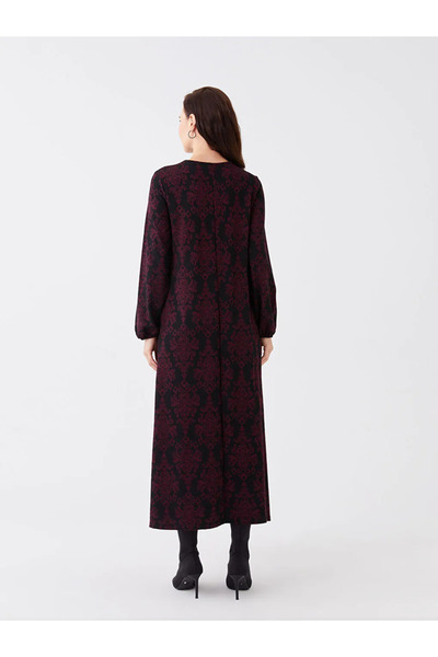 LC Waikiki LCW Grace Bisiklet Yaka Desenli Uzun Kollu Kadın Elbise