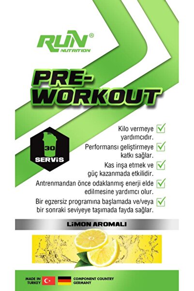 Run Nutrition Pre-workout Limon Aromalı - 300g - 30 Servis