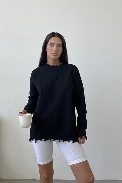 Ortaya Çık Black Oversize Soft Textured Knitwear Sweater