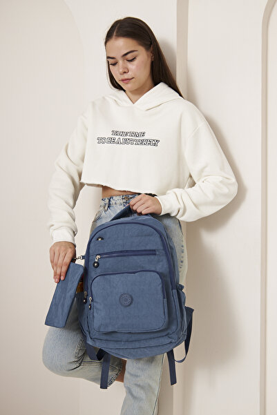 MUBO Original Water-Resistant Crinkle Fabric Large Size School Bag with 2 Water Bottle Compartments (Daily, College)