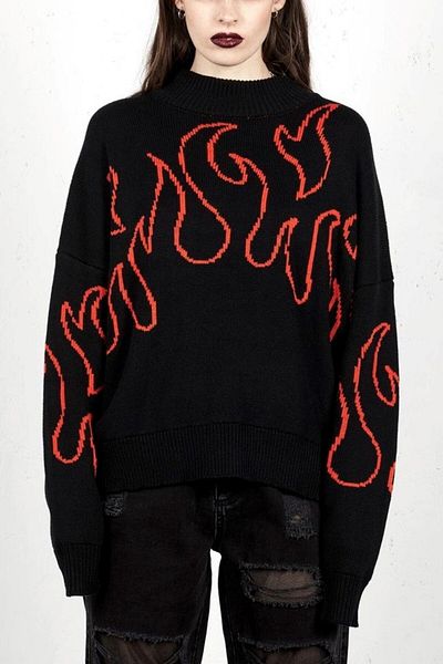 EFBUTİK Black Red Flame Knitwear Sweater
