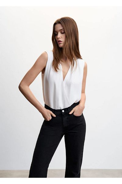 MANGO Woman Μπλούζα με διπλό στήθος Lyocell