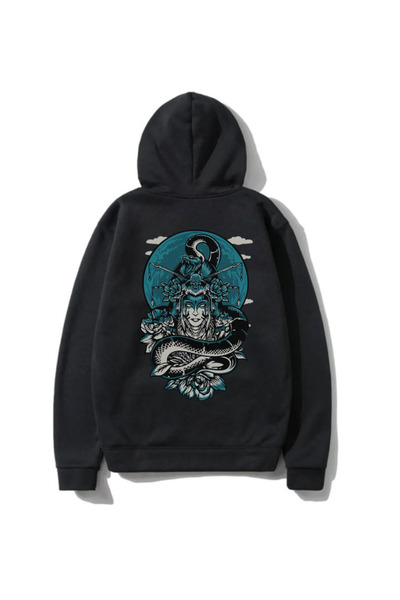 DEEPSENCE Unisex Black Hooded Sweatshirt Geisha Back Printed