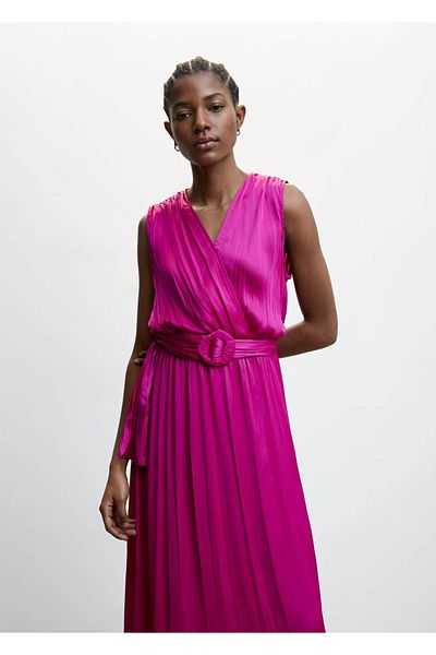 MANGO Woman Plissiertes Satinkleid