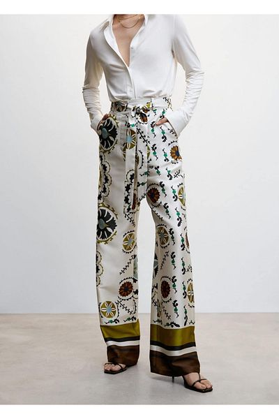 MANGO Woman Wzorzyste satynowe spodnie