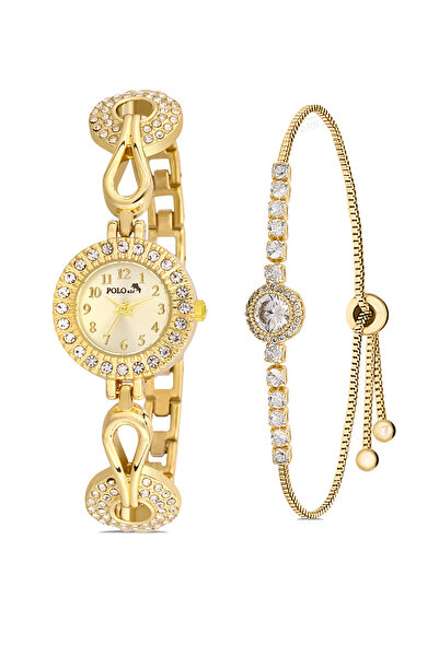 Polo Air Elegantní Vintage dámské náramkové hodinky Zircon Stone Náramek kombinace zlaté barvy