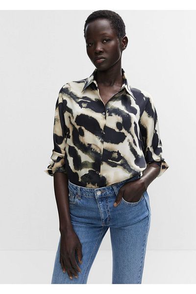 MANGO Woman Weit geschnittenes gemustertes Hemd