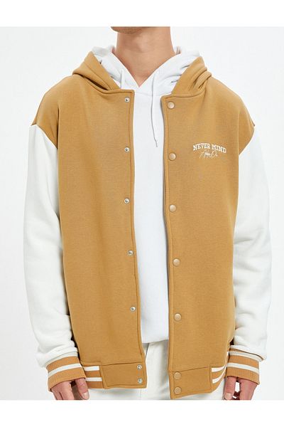 Koton Κουκούλα College Jacket Color Block Τσέπη με κεντημένη λεπτομέρεια