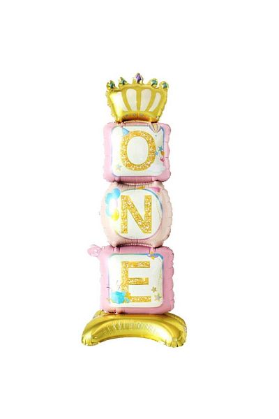 Doğumgünü Marketim 1 Year Birthday Party - One Foil Balloon with Feet and Crown, Pink Gold Princess Theme
