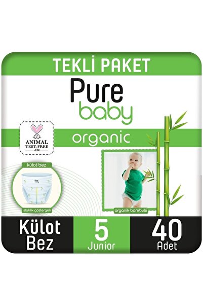 Pure Baby Organik Bambu Özlü Külot Bez Tekli Paket 5 Numara Junior 40 Adet