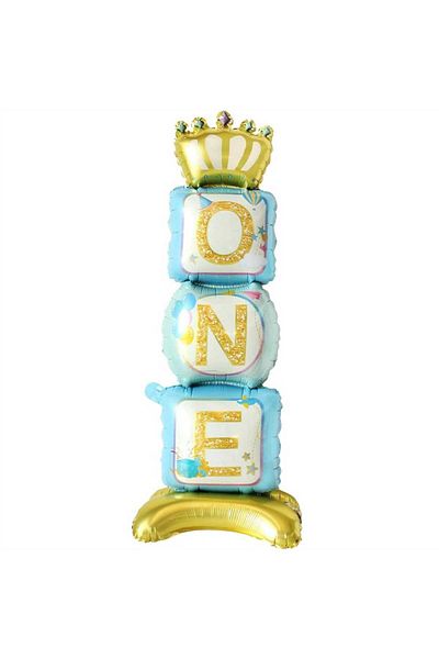 Doğumgünü Marketim 1 Year Birthday Party - Footed Crown, Blue Gold Prince Themed One Foil Balloon