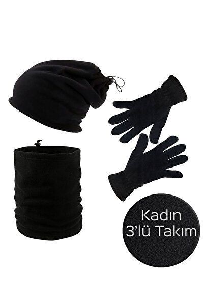 Mrey قفازات صوف حراري شتوي سوداء للنساء - قبعة صغيرة من سلسلة الصوف - طوق رقب...