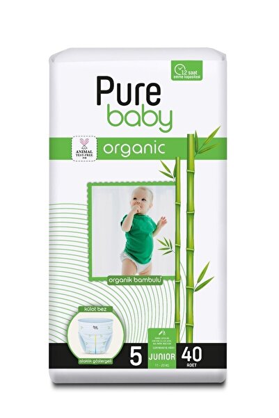 Pure Baby Organik Bambu Özlü Külot Bez Tekli Paket 5 Numara Junior 40 Adet