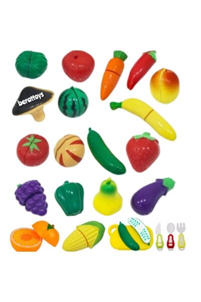 berattoys 40 Pcs Kesilen Meyve Sebze Oyuncak Meyve Kesilebilen Meyve Sebze Kesme Meyve Evcilik Oyunu