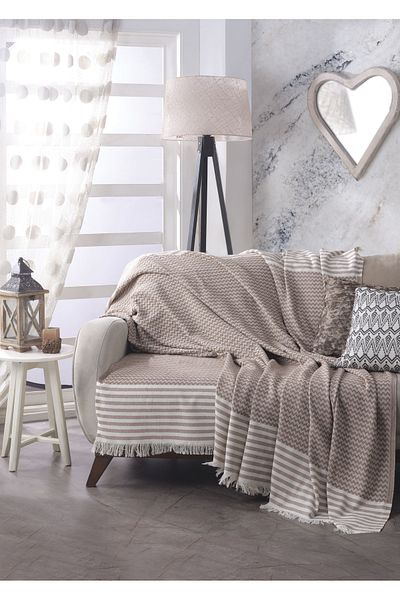 Lux Touch Husa de canapea din bumbac 2 piese Olympos Milk Coffee - 180 x 200 cm Canapea Canapea Pat Divan Fotoliu