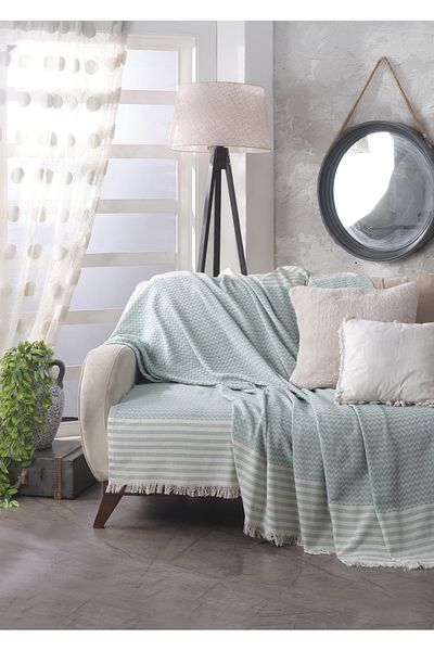 Lux Touch Калъф за диван Olimpos Water Green от 2 части, памучен - 180 x 200 см, разтегателен диван, фотьойл