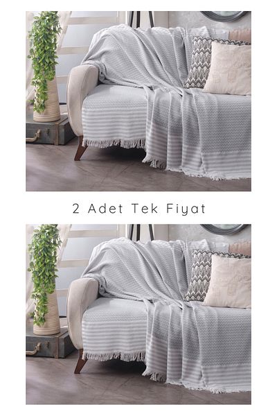 Lux Touch Olympos Gray Cotton Tufted Sofa Cover Set of 2 - 180 x 200 cm Sofa Sofa Bed Divan Armchair
