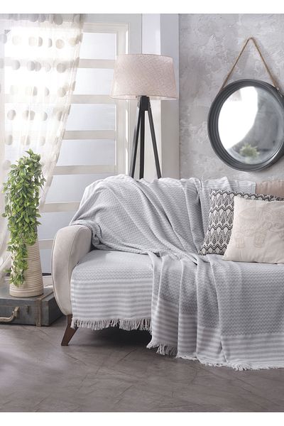 Lux Touch Olympos Gray Cotton Tufted Sofa Cover Set of 2 - 180 x 200 cm Sofa Sofa Bed Divan Armchair