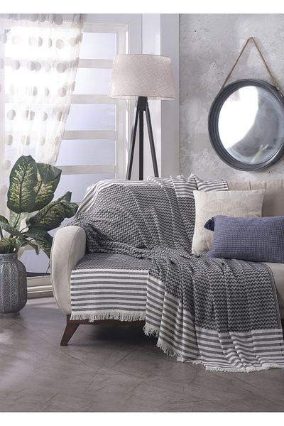 Lux Touch Husă pentru canapea cu 2 locuri Olympos, neagră - 180x200cm Husă pentru fotoliu canapea extensibilă din bumbac
