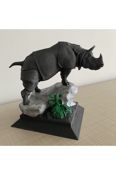 Root Made Gergedan Heykeli Dekoratif Gergedan Büstü El Boyaması Ev Ofis Dekoru