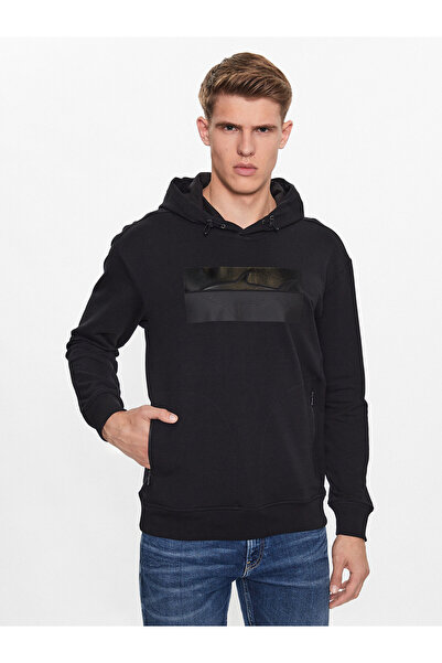 PAUL&SHARK سويت شيرت أسود مريح بأكمام طويلة وشعار العلامة التجارية للرجال1331...