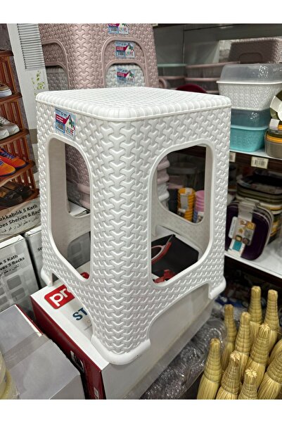 LeesHome 4 Adet Beyaz Büyük Tabure - Plastik Tabure