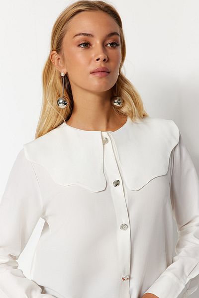 Trendyol Modest Βαμβακερό πουκάμισο για μωρό με λεπτομέρεια με λευκό ασημί κουμπί TCTAW24TG00009