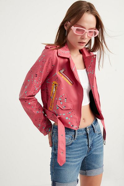 MEECY Rosa Lederjacke für Damen