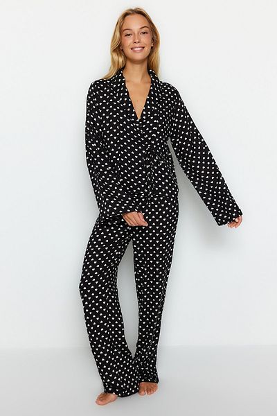 Trendyol Collection Black Heart Tie Detail Viscose Woven Pajamas Set Thmaw22Pt0300