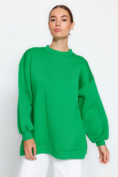 Trendyol Collection Hellgrünes Oversize/Weite Passform Gestricktes Sweatshirt mit Schlitzdetail innen aus dickem Fleece TWOAW23SW00195