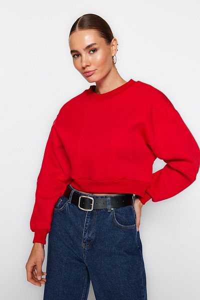 Trendyol Collection Red Thick Fleece Inside Stitching Detailed Regular/Normal Fit Knitted Sweatshirt TWOAW24SW00169