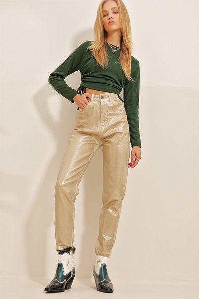 Trend Alaçatı Stili Gold Plaster Mom Jeans-Hose für Damen ALC-X10862