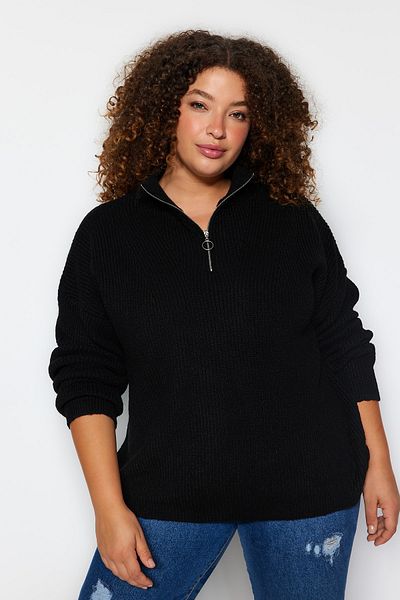 Trendyol Curve Black Zipper Closure Knitwear Sweater TBBAW24AN00054