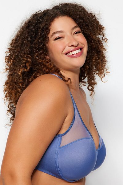 Trendyol Curve Indigofarbener, mit Mesh bedeckter, geraffter BH TBBAW23CW00004