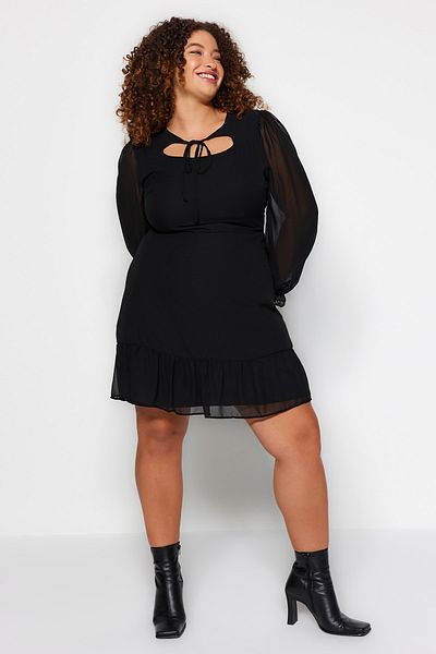 Trendyol Curve Black Straight Skater Mini Woven Dress TBBAW24AH00039