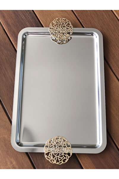 Lale Devri Çelik Sunum Tepsisi Gold Detay