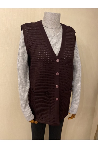 TEK Bambu Örgü Merserize Anne Yelek / Mürdüm Rengi