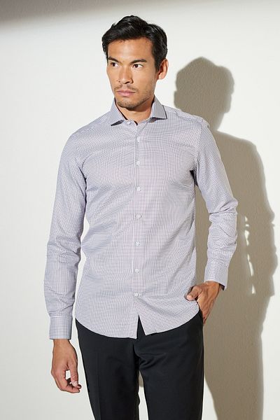 BROOKS BROTHERS Мъжка винено-бяла прилепнала риза с италианска яка от 100% памук