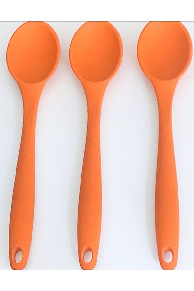 PİNK ROSE Bybirgül Large Size Fireproof Non-Stick Silicone Set of 3 Spoons, Orange Color 3 Pieces
