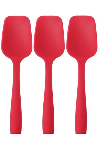 PİNK ROSE Bybirgül Large Size Silicone Fireproof Non-Stick Flat Spatula Red Set of 3