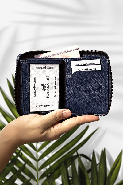 Frank Martin Orijinal Fermuarlı Para Bölmeli Hediye Kutulu Deri Şık Lacivert Kartlık Cüzdan