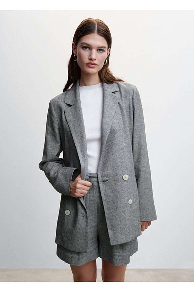 MANGO Woman Zweireihige Leinenjacke