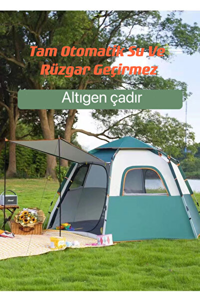 SHUFA Tam Otomatik Su Ve Rüzgar Geçirmez Gölgelikli Altıgen Çadır Aile Çadırı...
