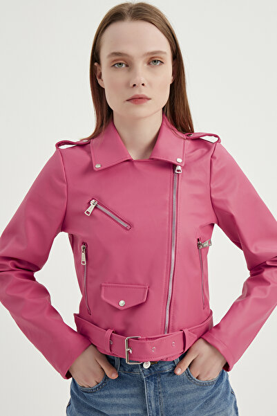 MEECY Rózsaszín női bőrdzseki