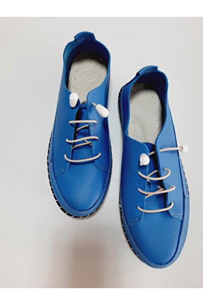 KAPAR În interior și în exterior, 100% piele naturală, pantofi de culoare albastră casual cu șireturi din cauciuc