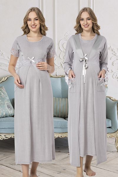 JENİKA Women's Pregnant Dressing Gown 2-Piece Nightgown Set