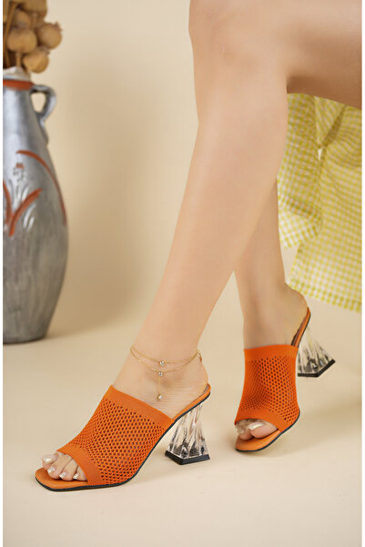 FREZYA Women's Transparent Curled Heeled Hole Knitwear Slippers