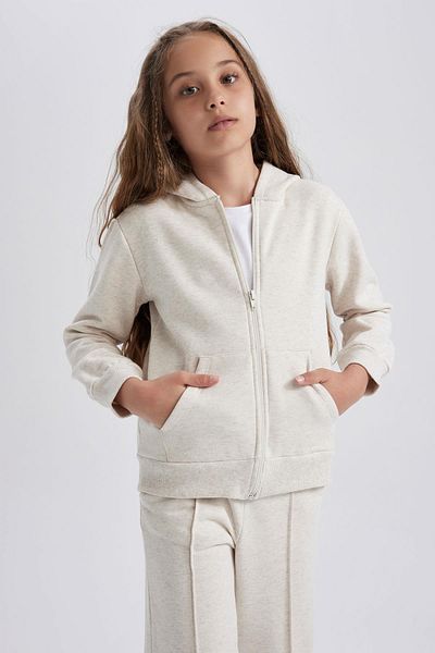 DeFacto Girl's Hooded Soft Fuzzy Sweat School Cardigan